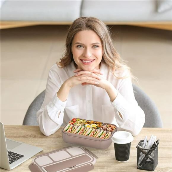 Bento Lunch Box Leakproof 4 Compartment Food Container with Utensils for Adults - Picture 2 of 8